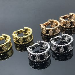 Pendientes de trébol de lujo de marca de primera calidad, diseñador para mujer, joyería para mujer, oro de 18 quilates, brillo de plata, cristal brillante, pendientes circulares de diamantes ostentosos, pendiente, anillos de oreja