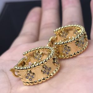 Pendientes de trébol de lujo de marca de primera calidad, diseñador para mujer, joyería para mujer, oro de 18 quilates, brillo de plata, cristal brillante, pendientes circulares de diamantes, pendiente, anillos de oreja