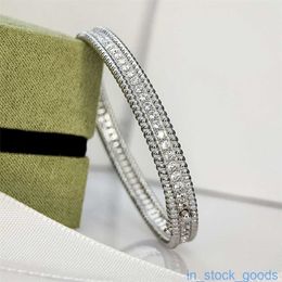 Top Grade merk Vanclef armband luxe designer armbanden kralen diamant armband mode dubbele ronde ronde kralen diamant zilver sierlijke bedelarmband