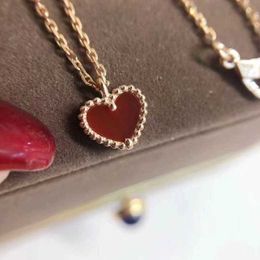 Top Grade Designer Vancefe Little Red Heart Love Necklace Dames 18K Rose Gold Hart Bracelet Small Red Heart Oorringen Rode Agaat