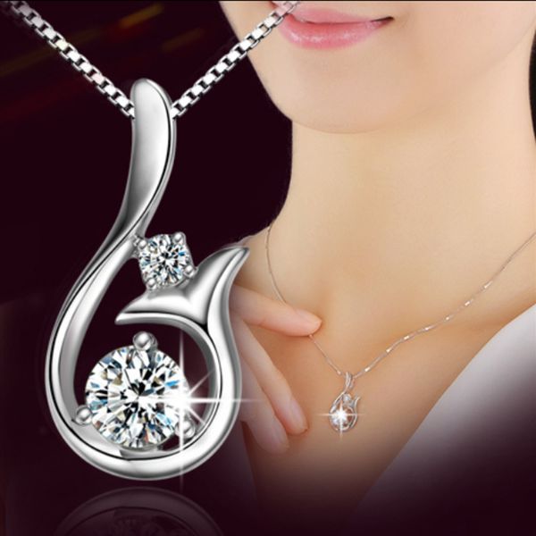 Collier pendentif diamant de qualité supérieure Zircon cubique galvanoplastie argent collier pendentif petite sirène pour fête de mariage