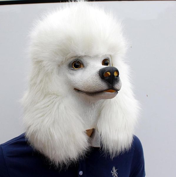 Masque de chien caniche blanc drôle de qualité supérieure Halloween chien en latex tête complète déguisement d'animal masques de Costume de noël adulte Cosplay fantaisie 4637137
