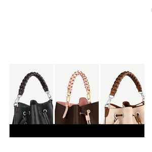 Top Grade Echte Vachetta Leather Blaided Handhandtas Onderdelen voor Designer Women Handtas Lady NE0N0E Bucket Bag Hand Carry Twist Riemvervanging