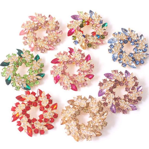Broches circulaires en strass coloré pour femmes, bijoux de qualité supérieure, broches en guirlande ronde en cristal scintillant, 12 couleurs à la mode