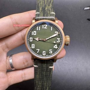 Top Grade heren Business Watch Green Face Bronze Case Watch Leather Band Mechanical Sports Watches