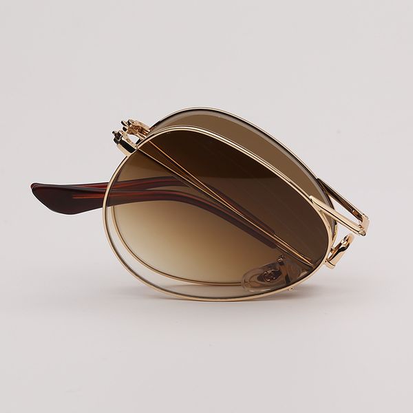 Gafas de sol plegables de piloto Vintage con marco de Metal de alta calidad, Gafas de sol plegables de diseñador de marca para hombres y mujeres, Gafas de sol con gradiente 3479