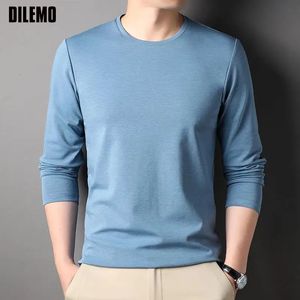 Top Grade Mulberry Silk 5,2% modemerk ontwerper Luxury Men T Shirt Long Sleeve Solid Color Tops Casual Mens Mens Mens 240325