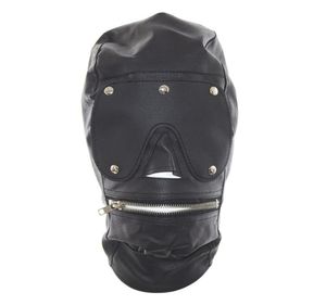 Top Grade PU Leather Full Face Mask met ritssluiting open slaaf zipper mond volledig afgesloten hoofddekhoed voor rollenspel sexy A3423521