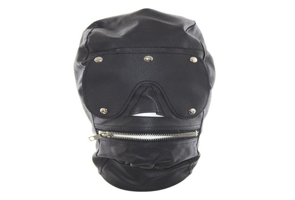 Masque complet en cuir PU de qualité supérieure avec museau à fermeture éclair ouvert esclave bouche à glissière entièrement fermé capuchon de couvre-chef pour jeu de rôle sexy A5127488