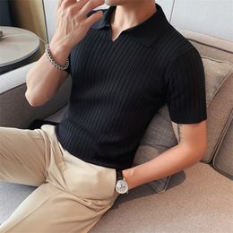 Hoogwaardige Zomer Heren Polo Shirts Met Korte Mouw Turn Down Kraag Casual Knit Solid Colo Tops Mode Mannen Kleding 220708