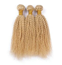 Hoogwaardige Maagdelijke Braziliaanse Blonde Hair Extensions Kinky Krullend 3 Stuks 613 Bleekmiddel Blonde Menselijk Haar Weave Bundels 1030quot Dubbele 5274142