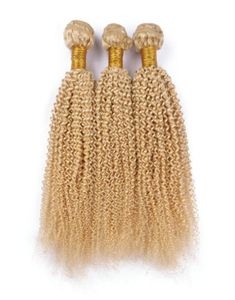 Hoogwaardige Maagdelijke Braziliaanse Blonde Hair Extensions Kinky Krullend 3 Stuks 613 Bleekmiddel Blonde Menselijk Haar Weave Bundels 1030quot Dubbele 8703875