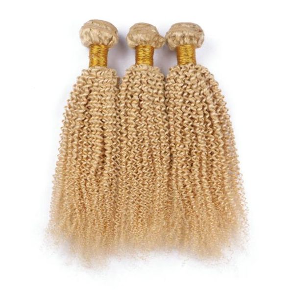Extensions de cheveux blonds brésiliens vierges de qualité supérieure Kinky Curly 3Pcs 613 Bundles de tissage de cheveux humains blonds blanchis 1030quot Double 1976683