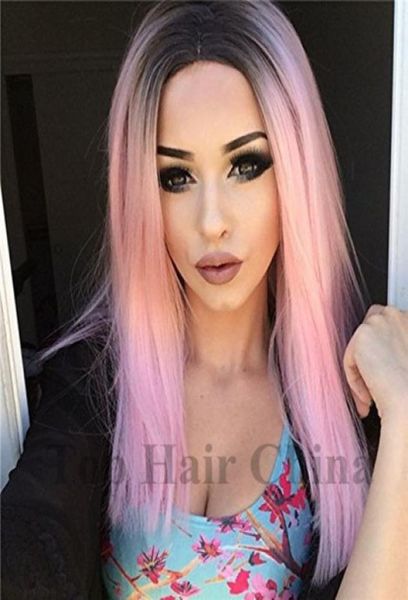 Top Hair China Fashion ombre Pink Wig Kylie Jenner 14inch Perruques synthétiques