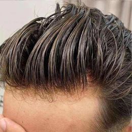 Top qualité des cheveux lacets suisses Q6 cheveux masculins prothèse respirante cheveux humains naturels hommes toupet perruque dentelle Pu cheveux blanchis unité de système de noeud pour hommes