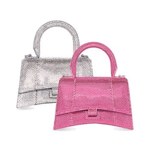 Poignée supérieure Strass incrustés de diamants Sacs à bandoulière Cuir véritable Femme glisten embrayage bandoulière Mode de luxe Designer sac à main sangle sablier petits fourre-tout Sac