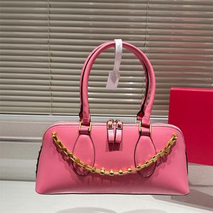 Дорожная сумка с верхней ручкой Роскошный дизайнерский кожаный клатч Мини-бостонская сумка Женская мужская сумка через плечо Сумки на плечо Розовая кожаная сумка с золотым ремешком-цепочкой