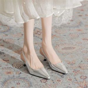Sandalen met hoge hak Dames zomerleer Light Back Air enkele schoenen zilveren hoge slippers voor dames 240228