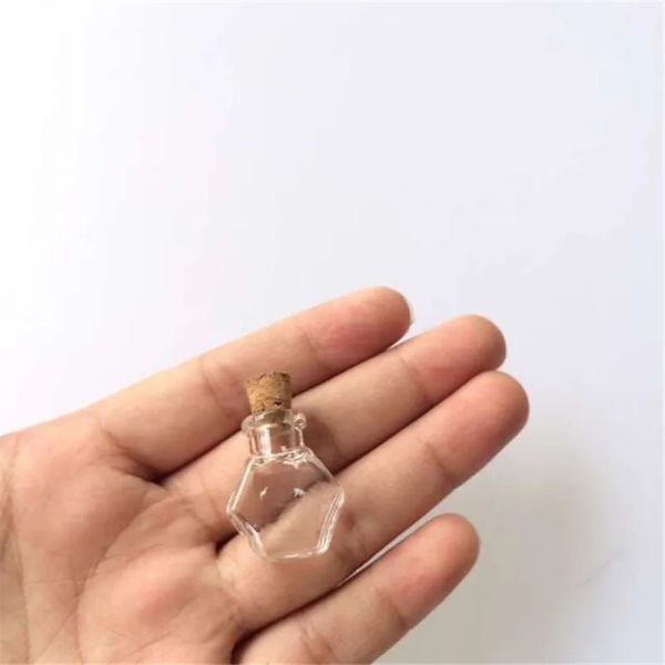 Top Hexagone Bouteilles En Verre Pendentifs Petites Bouteilles Souhaitant Avec Du Liège Bocaux Transparents Cadeaux Flacon Bouteilles À La Main 100pcs En Gros