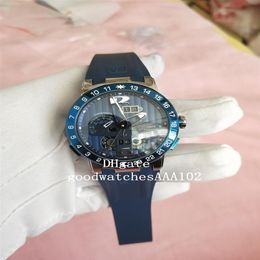 Top haute qualité série de fonctions compliquées 320-00 BQ cadran bleu bracelet en caoutchouc bandes automatique montre pour hommes Watches223q
