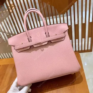 Topkwaliteit designer draagtas grote luxe handtassen 35CM togo lederen damestas tassen van spiegelkwaliteit Geschenkdoos verpakking Hand gewaxte draad naaien roze tas
