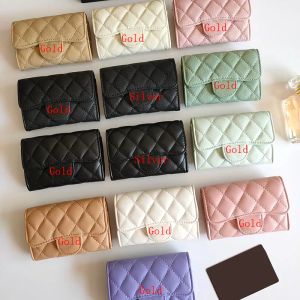 Portefeuille de luxe de haute qualité France Paris style caviar à carreaux femme mini porte-cartes couleur pure en cuir véritable texture en peau de mouton sac à main avec