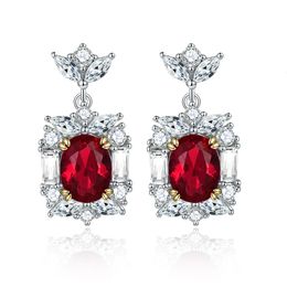 Top hoogwaardige luxe sieraden oorbellen rode zirkon kwastje 925 zilveren oorbellen voor vrouwen, overdreven luxe, robijnige oorbellen, pure zilveren oorbellen
