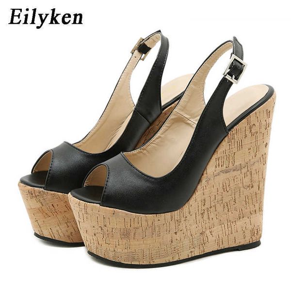 Sandalias de plataforma con cuña de madera de alta calidad para mujer, zapatos de tacón alto a la moda con punta abierta y hebilla, zapatos de fiesta de verano 230306