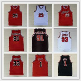 Borduurwerk 23 MJ Michael 1 Derrick Rose Basketball Jerseys Ademende sport 33 Scottie Pippen 91 Dennis Rodman Sportswear Jersey gestikt