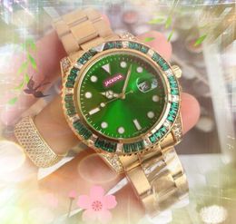 Top japan quartz uurwerk mannen horloges 41mm auto datum stralende regenboog diamanten ring klok solide fijne roestvrij stalen band populaire horloge valentijnsdag geschenken