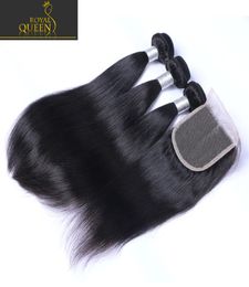 Fermeture de dentelle supérieure avec 3 faisceaux de cheveux humains brésiliens tisse malaisien indien péruvien cheveux vierges raides grade 8A brésilien Hai4102438