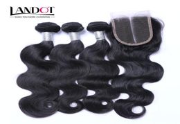 Top Lace Closures avec 3 faisceaux brésiliens vierges cheveux tisse malaisien indien péruvien cambodgien brésilien vague de corps Remy humain 8153894