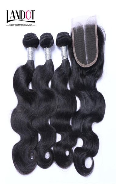 Top Lace Closures avec 3 faisceaux brésiliens vierges cheveux tisse malaisien indien péruvien cambodgien brésilien vague de corps Remy humain 3523114