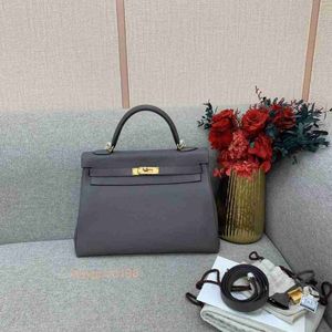 Top Ladies Designer Kiaelliy Bag Nieuw 32 8f Tin Gray Togo Leather Gold Buckle gesneden handheld tas