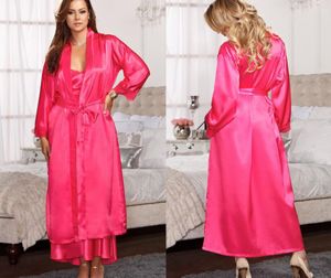 Top Dames Dames Solid Plain Rayon Silk Lange Robe Pyjama Lingerie Nachthemd Kimono Toga Vrouwen Jurk Bad Robe Babydoll Lingerie + G-String