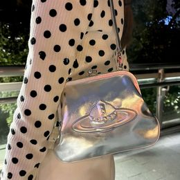 Borsa da pranzo con clip a catena in pelle di vacchetta con strato superiore Borsa da ascellare a tracolla singola con tracolla alla moda Trendy