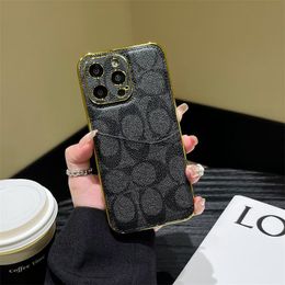 Top lederen ontwerper telefoonhoesjes voor iPhone 15 Pro Max 14 13 12 11 L Brand Flower 15Promax Fashion Pols Pols Print Back Cover Luxury Mobile Shell Card Holder Pocket Case