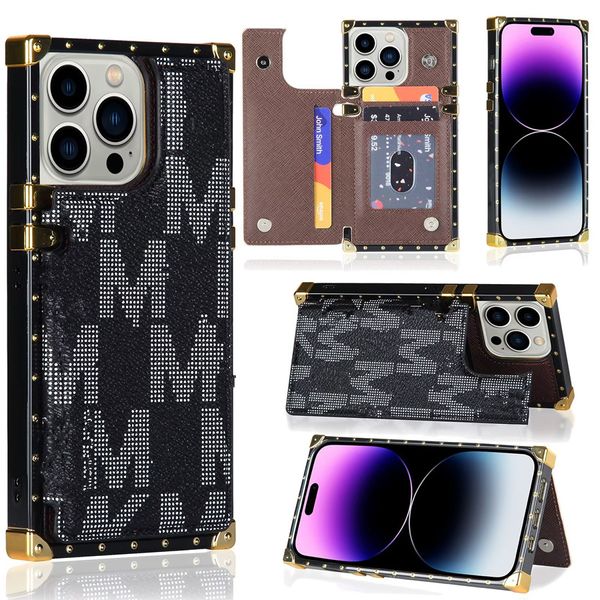 Fundas de teléfono de diseñador de cuero superior para iPhone 15 14 15Pro 14Pro Max 13 12 11 14Plus Funda trasera con estampado de moda Funda de bolsillo con tarjetero móvil de lujo con soporte para teléfono