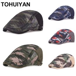 Top niveau camouflage newskoar cap heren ademende mesh gatsby hoed zomer zonbescherming baret hoeden Boinas platte caps voor vrouwen