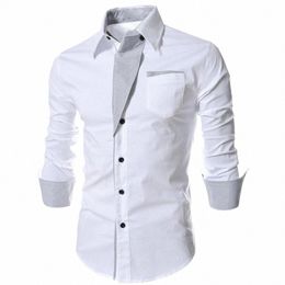 Top Lg Manga Hombres Camisa Fi Slim Fit Stand Collar Color Block Butt Up Top L4Y6 #