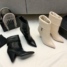 Top Liz Botines Punta puntiaguda Bloque tacones gruesos 8,5 cm para niñas mujeres diseñador de lujo Suela de gamuza de cuero Moda botines frescos zapatos calzado de fábrica Tamaño 35-41