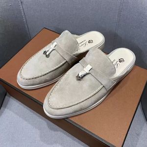 Top LORO Summer Charms adornado Walk zapatillas de gamuza Luxe lounge Mule zapatos Pisos sin cordones casuales de cuero genuino para mujeres Diseñadores de lujo calzado de fábrica