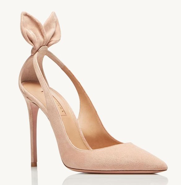 Top Luxury 2023 Aquazzura Mujeres Pajarita Sandalias Zapatos Mujeres Twist Punta estrecha Bombas Señora Fiesta de verano Boda Señora Sexy Tacones altos EU35-43