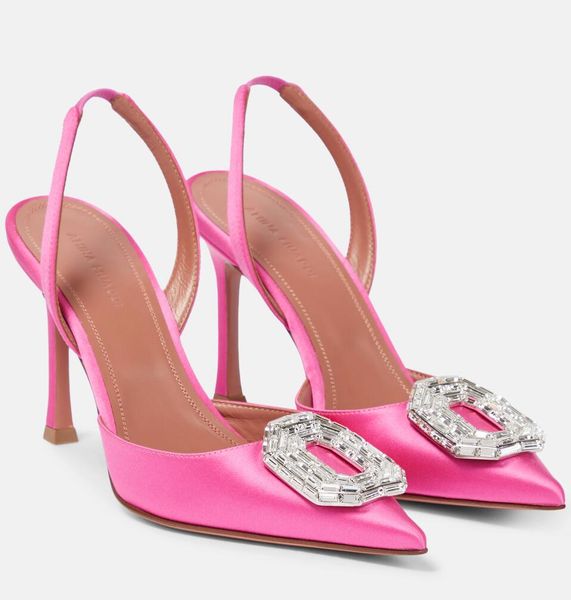 Top Lujo Amina Muaddi Camelia Sandalias Zapatos Punta estrecha Mujer Bombas Hebillas de cristal Tacones altos Fiesta Boda Calzado al por mayor Caminar