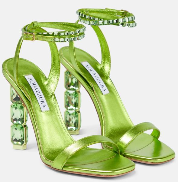 Top luxe Aquazzura Aura femmes sandales chaussures talons incrustés de cristal robe de mariée scintillante élégante marche dame gladiateur Sandalias EU35-43 boîte d'origine