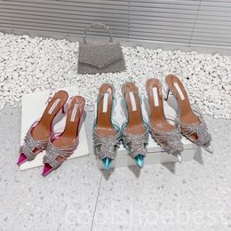 Top Luxury Aquazzuras Slingback Heel Gatsby Sandals Chaussures Femmes Crystal tourbillonnes toecaps