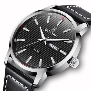 Top Luxe Merk BENYAR Nieuwe Mannen Horloge Mode Waterdicht Week Datum Militaire Mannelijke Quartz Lederen Horloges Relogio Masculino292u