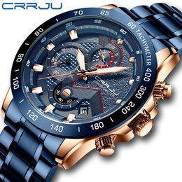 Top marque de luxe CRRJU nouveaux hommes montre de mode Sport étanche chronographe mâle en acier inoxydable montre-bracelet Relogio Masculino284d
