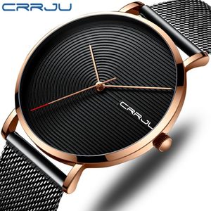 Top Luxe Merk CRRJU NIEUWE Mannen Horloge Mode Waterdicht Roestvrij Stalen Gaas Band Horloge Eenvoudig Ontwerp Klok Relogio209p