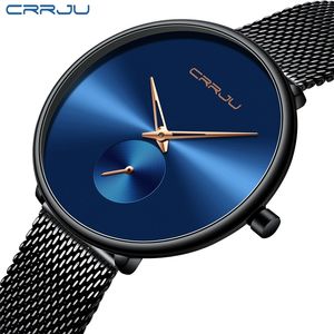 Top luxe merk crrju vrouwen horloge stijlvolle eenvoudige dames dagelijkse jurk mesh polshorloge mode-waterdichte kwarts vrouwelijke klok 210517